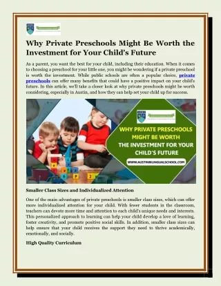 Why Private Preschools Might Be Worth the Investment for Your Child