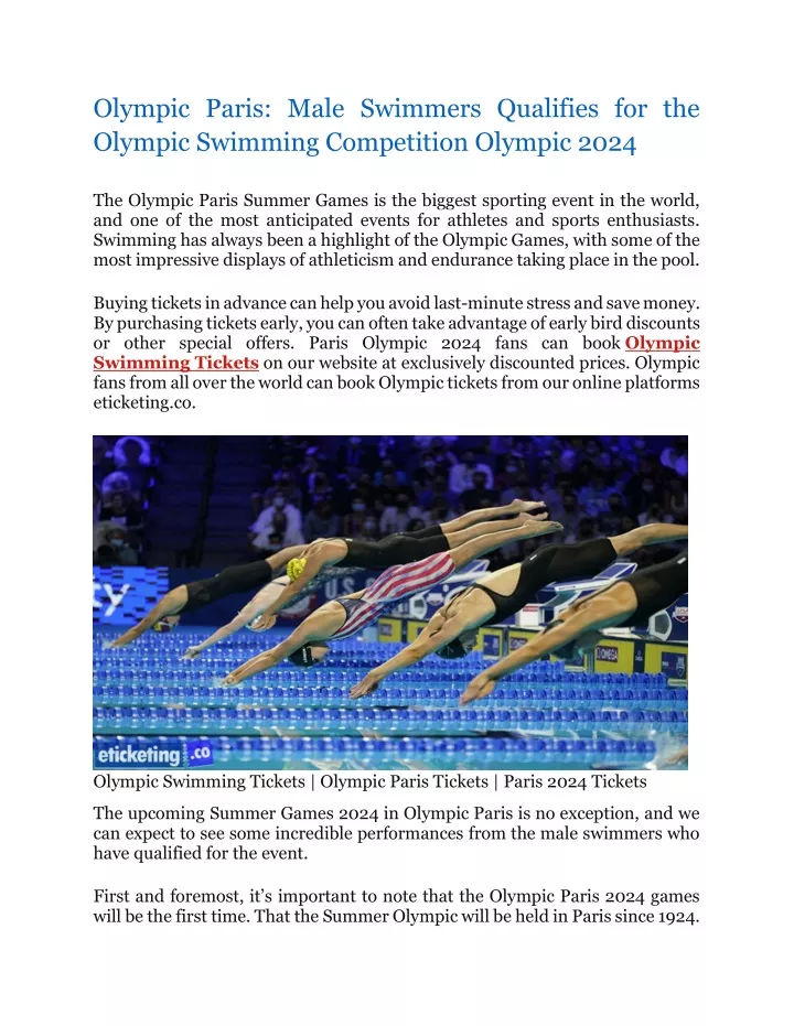 PPT Olympic Paris Male Swimmers Qualifies for the Olympic Swimming