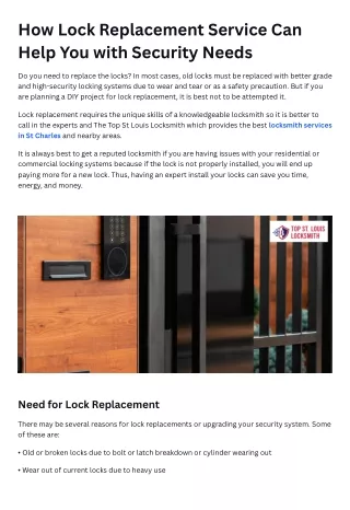 Lock Replacement Service Can Help You with Security Needs