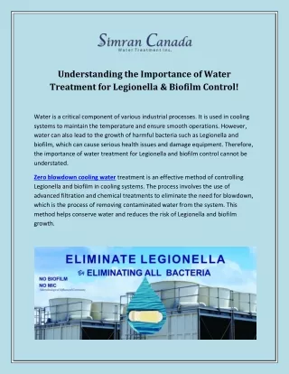 Understanding the Importance of Water Treatment for Legionella & Biofilm Control