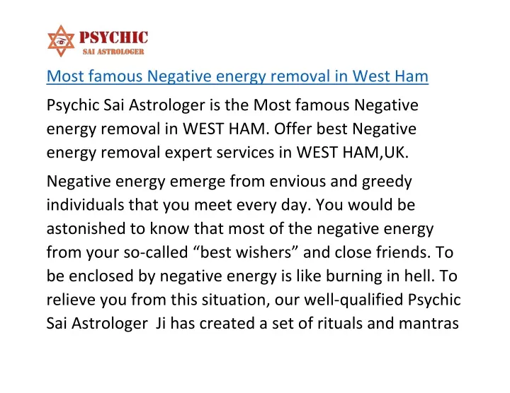 most famous negative energy removal in west ham