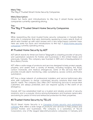 The “Big 3” Trusted Smart Home Security Companies