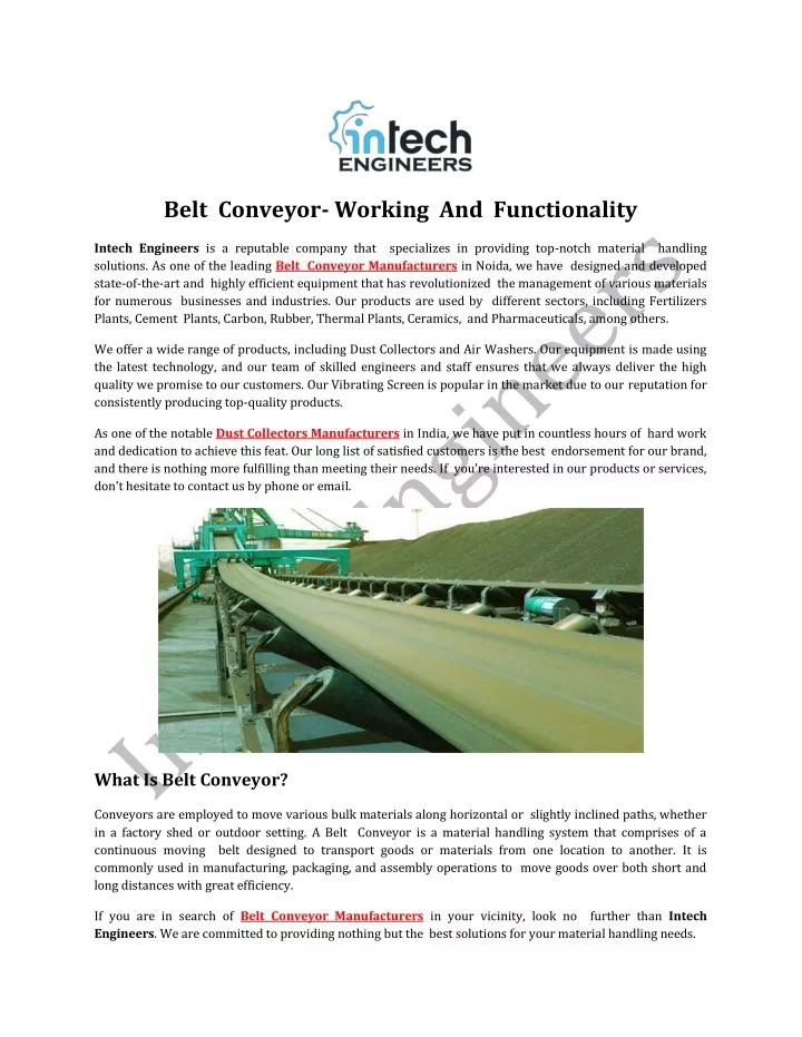 belt conveyor working and functionality