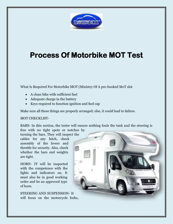 process of motorbike mot test process