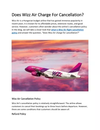 Does Wizz Air Charge For Cancellation