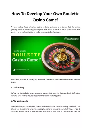 How To Develop Your Own Roulette Casino Game
