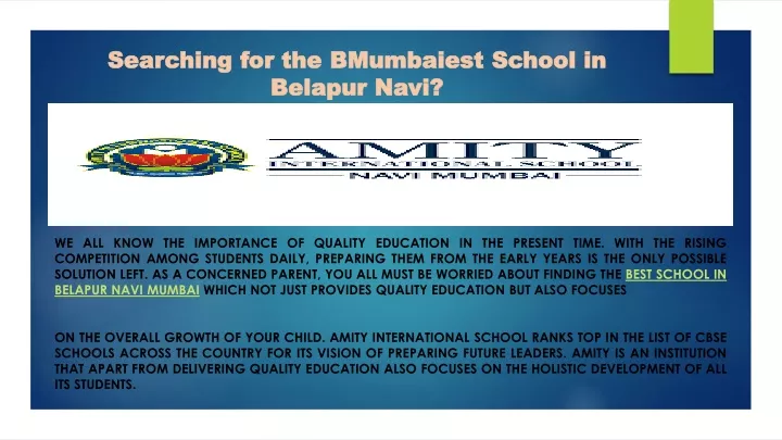 searching for the b mumbai est school in belapur navi