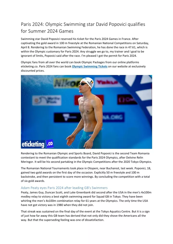 paris 2024 olympic swimming star david popovici