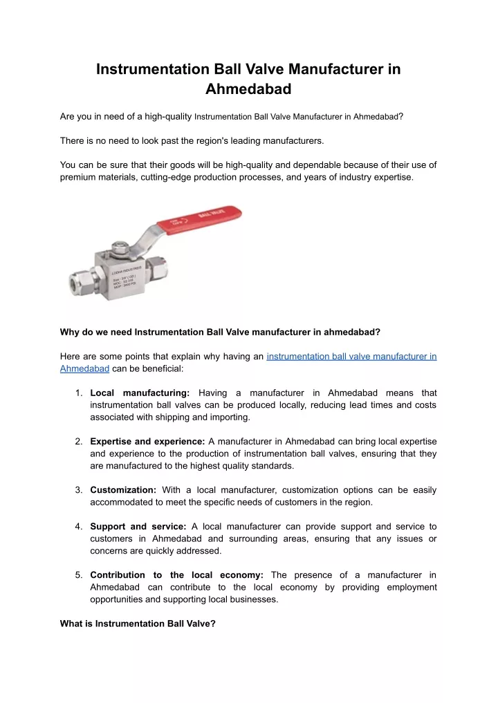 instrumentation ball valve manufacturer