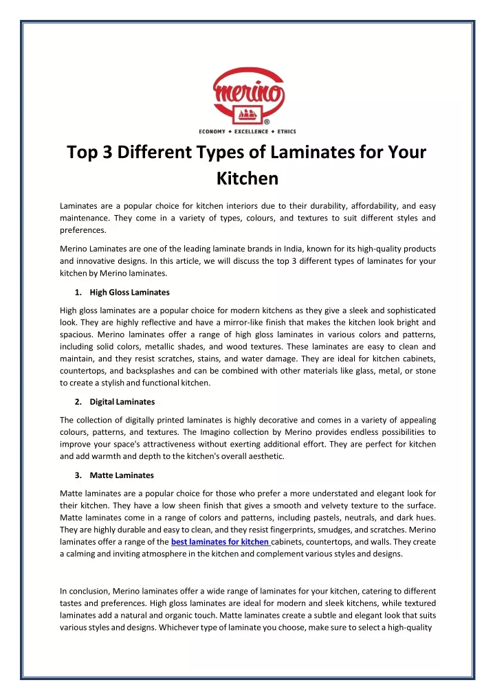 top 3 different types of laminates for your kitchen