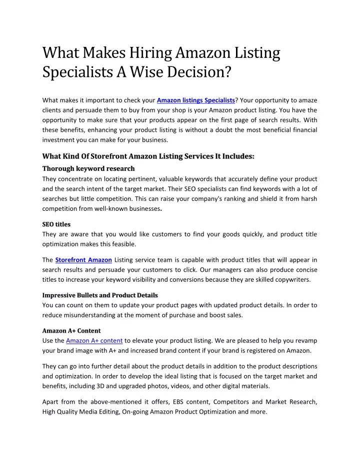 what makes hiring amazon listing specialists