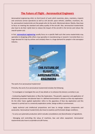 The Future of Flight Aeronautical Engineers