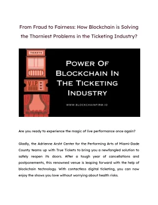 Power Of Blockchain In The Ticketing Industry - Blockchain Firm