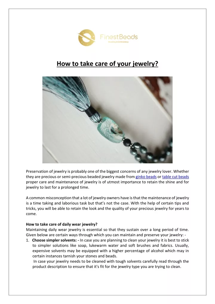 how to take care of your jewelry