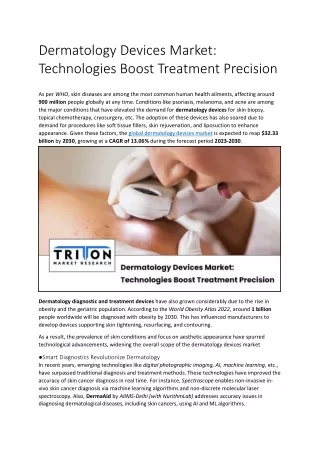 Dermatology Devices Market: Technologies Boost Treatment Precision