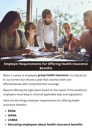 Employer Requirements For Offering Health Insurance Benefits