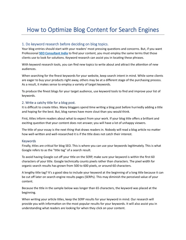 how to optimize blog content for search engines