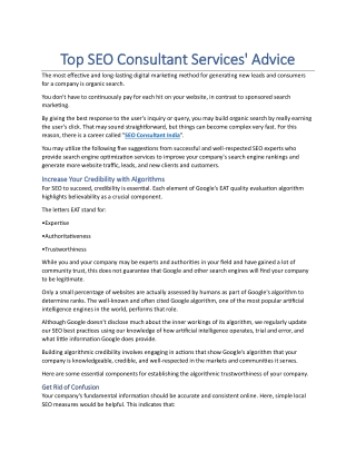 Top SEO Consultant Services Advice
