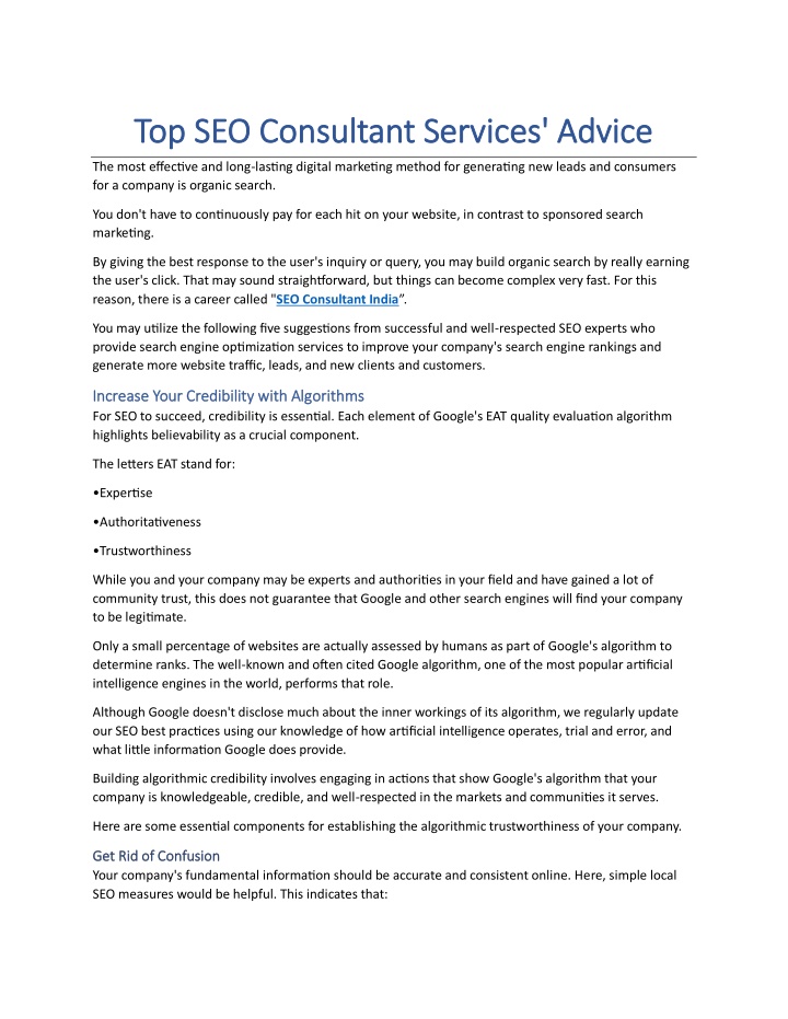 top seo consultant services advice