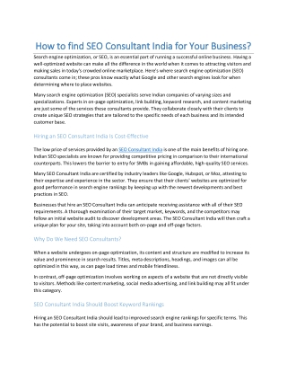 How to find SEO Consultant India for Your Business?