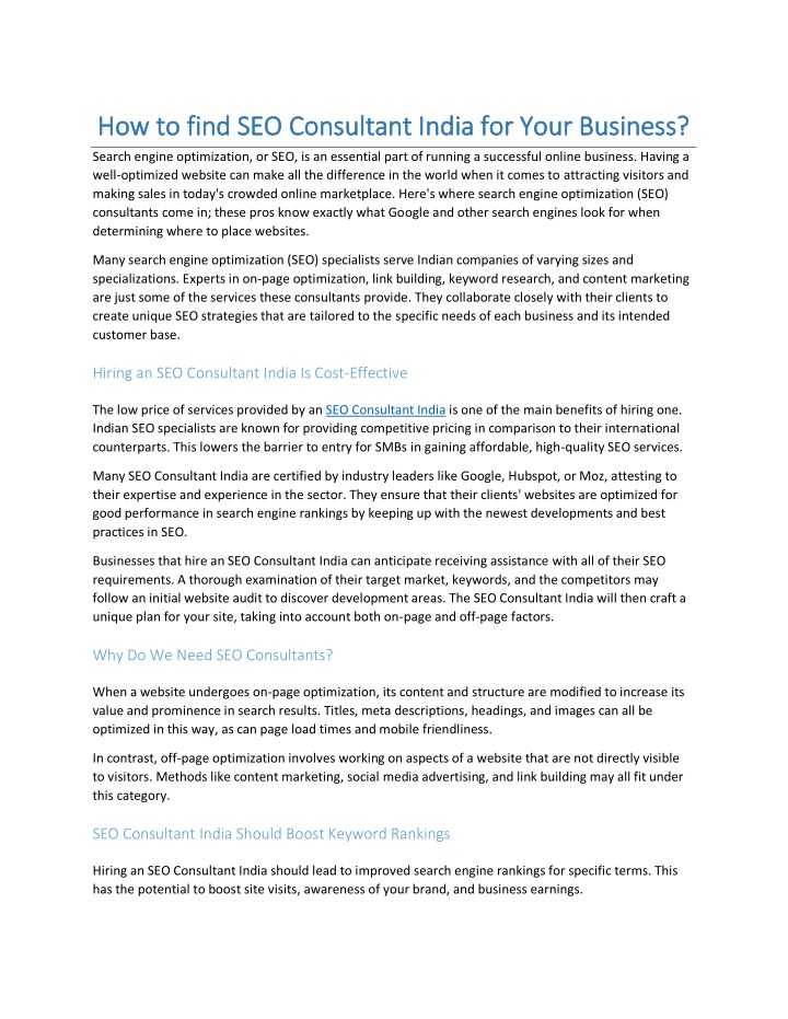 how to find seo consultant india for your