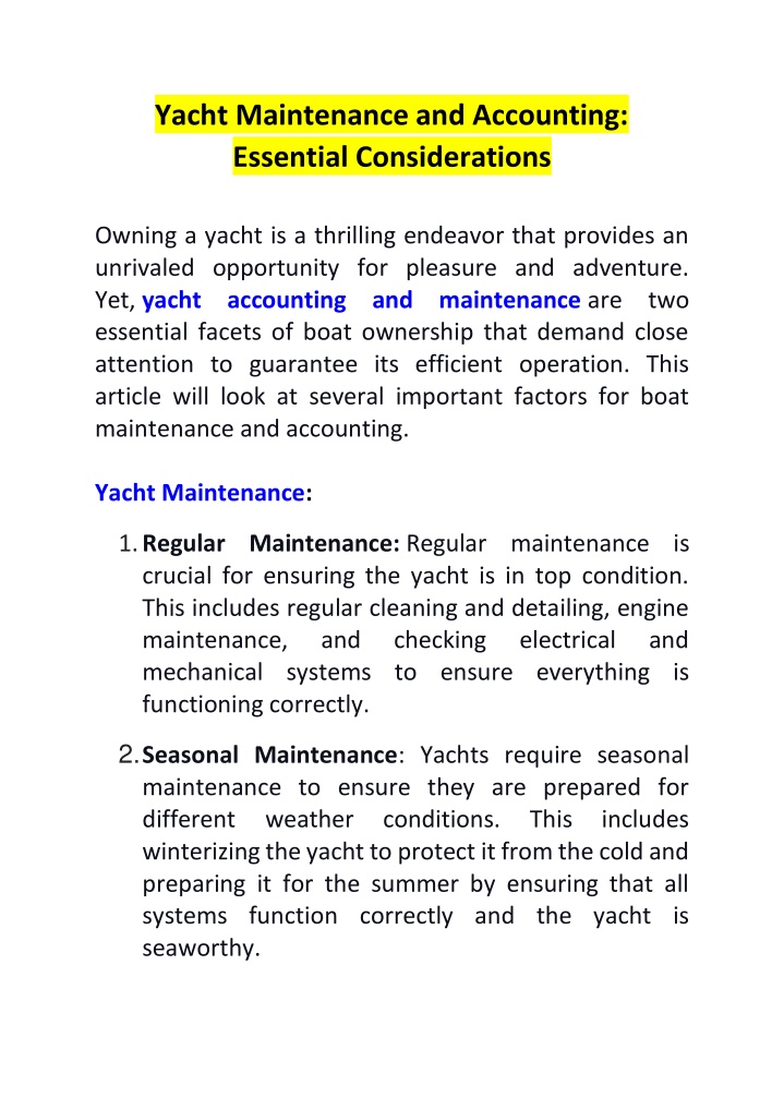 yacht maintenance and accounting essential