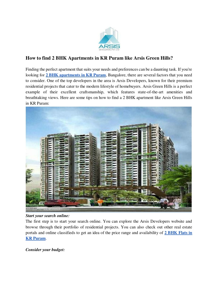 how to find 2 bhk apartments in kr puram like