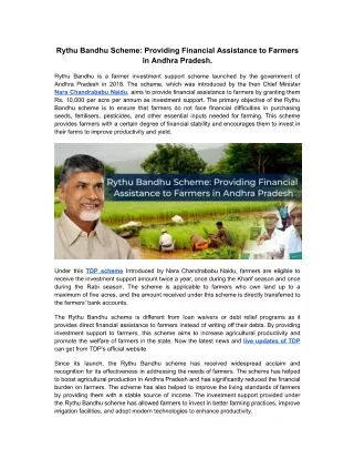 Rythu Bandhu Scheme, Providing Financial Assistance to Farmers in Andhra Pradesh