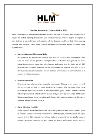 top five reasons to choose bba in 2023