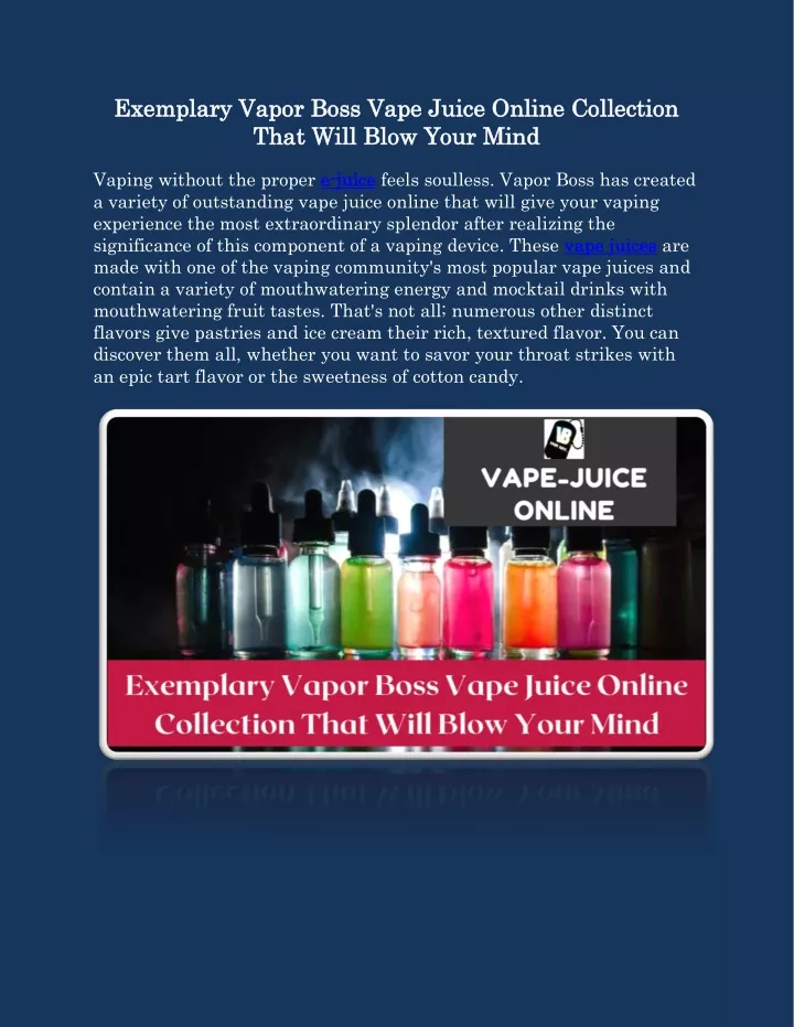 exemplary vapor boss vape juice online collection
