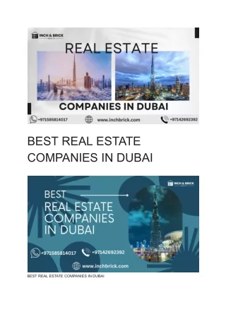 BEST REAL ESTATE COMPANIES IN DUBAI