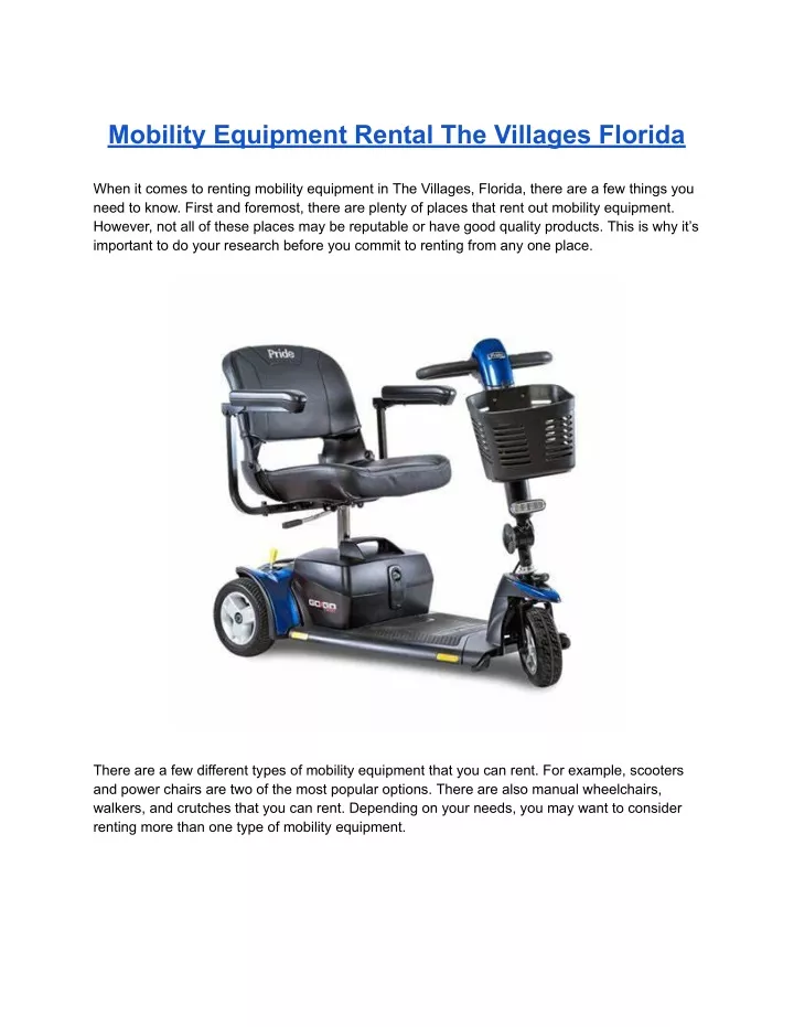 mobility equipment rental the villages florida