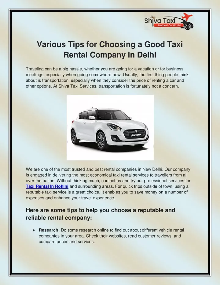 various tips for choosing a good taxi rental