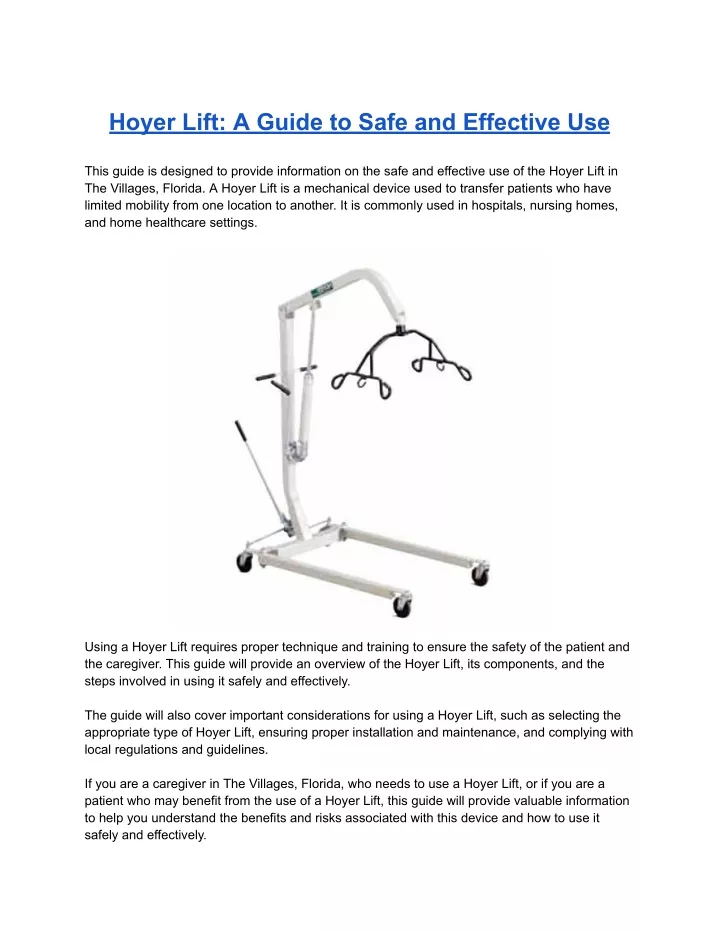 hoyer lift a guide to safe and effective use