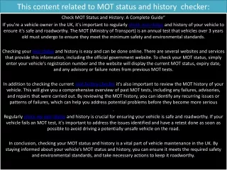 this content related to mot status and history checker