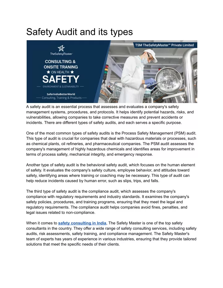 safety audit and its types