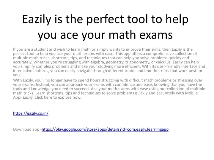 eazily is the perfect tool to help you ace your math exams