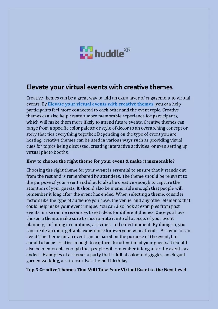 elevate your virtual events with creative themes