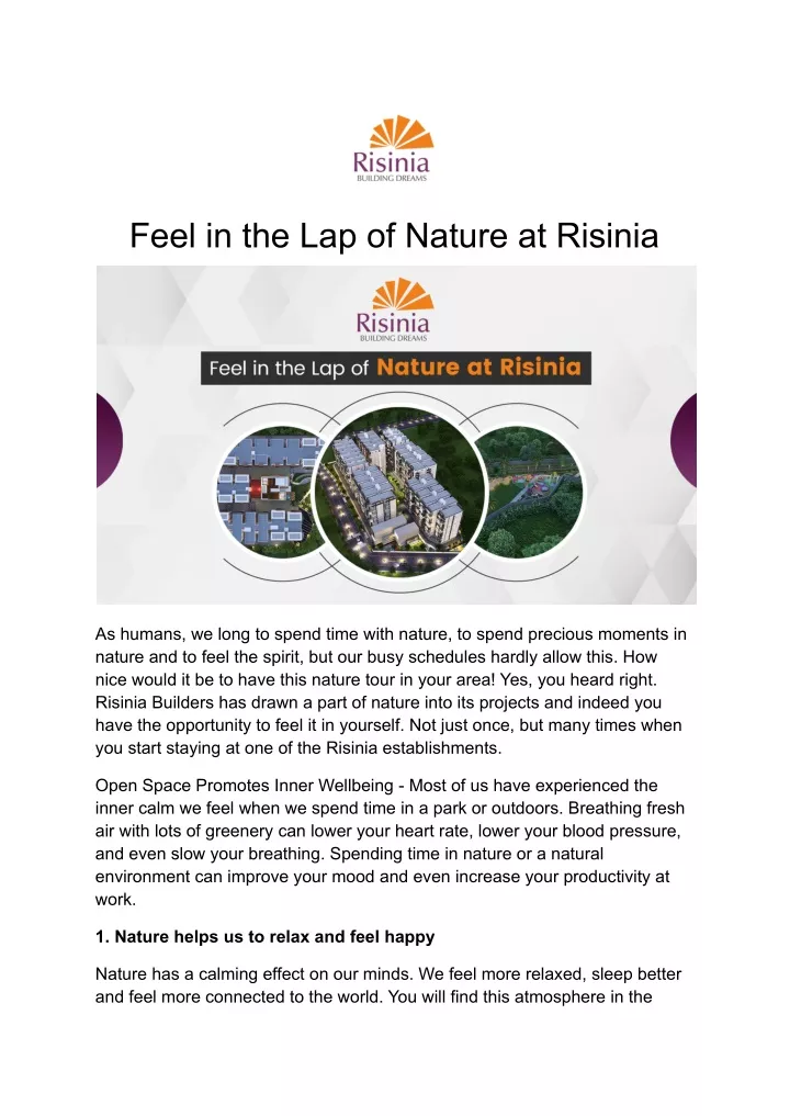 feel in the lap of nature at risinia