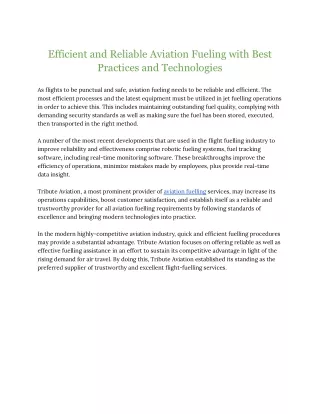 Efficient and Reliable Aviation Fueling with Best Practices and Technologies(Tribute aviation PDF)10APR