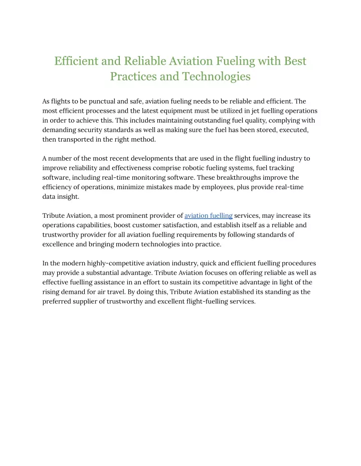 efficient and reliable aviation fueling with best