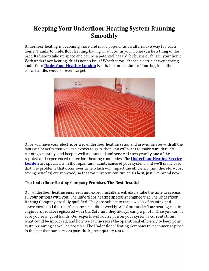 keeping your underfloor heating system running