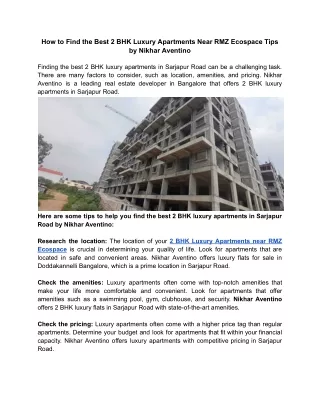 How to Find the Best 2 BHK Luxury Apartments Near RMZ Ecospace Tips by Nikhar Aventino