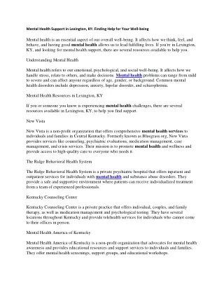 mental health support in lexington ky finding