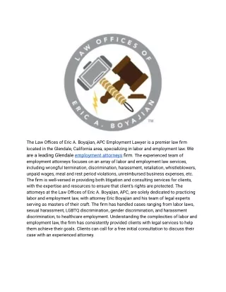 Law Offices of Eric A. Boyajian, APC Employment Lawyer
