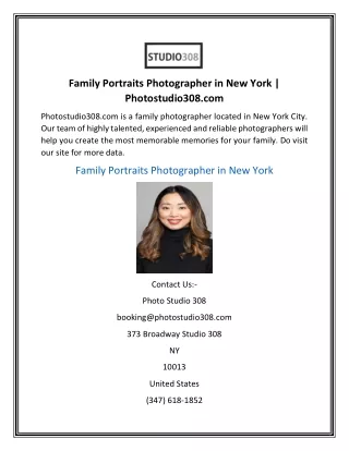 Family Portraits Photographer in New York  Photostudio308.com