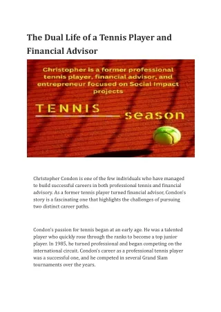 The Dual Life of a Tennis Player and Financial Advisor