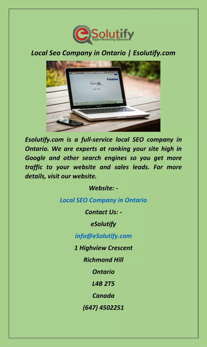 local seo company in ontario esolutify com