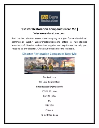 Disaster Restoration Companies Near Me  Wecarerestoration.com