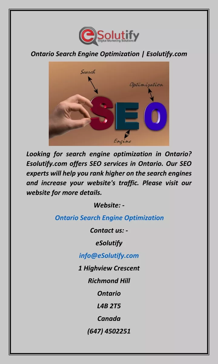ontario search engine optimization esolutify com
